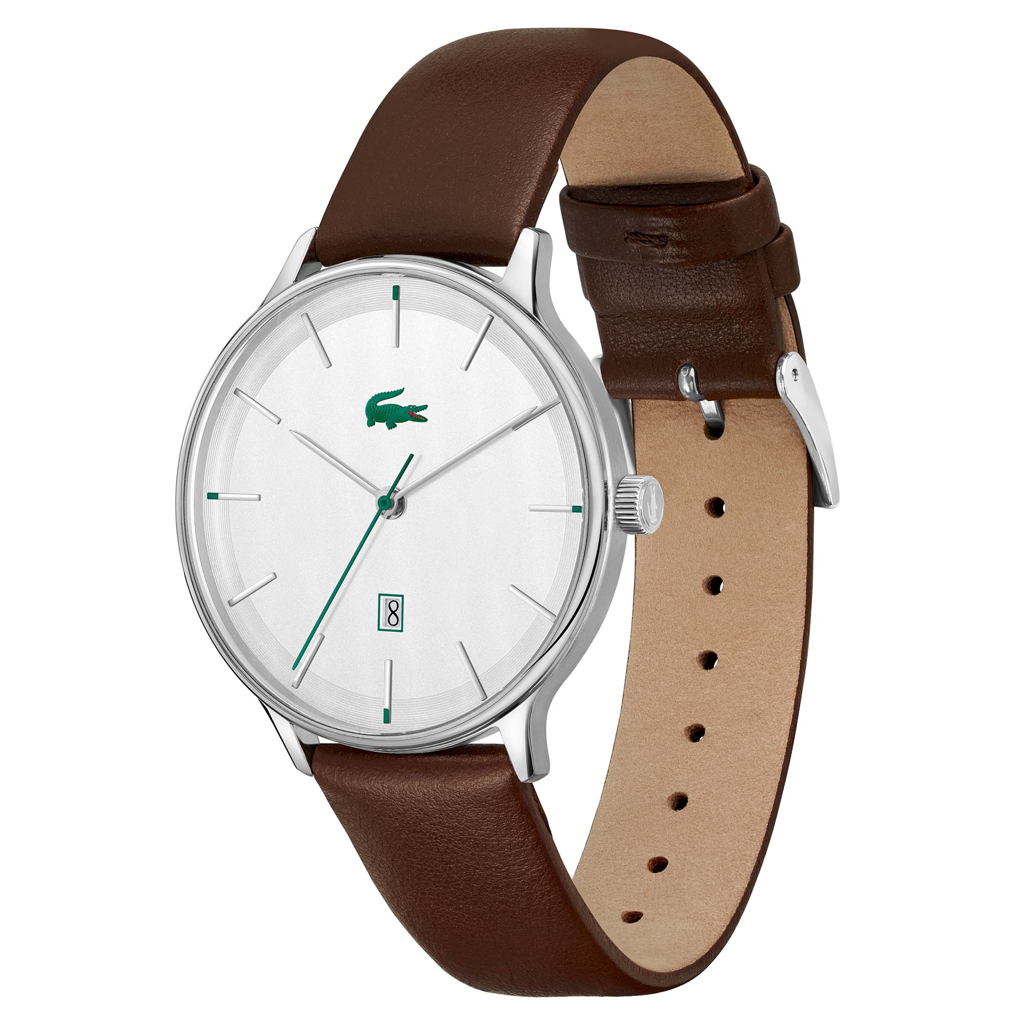 Lacoste Brown Leather Silver White Dial Men's Watch - 2011167