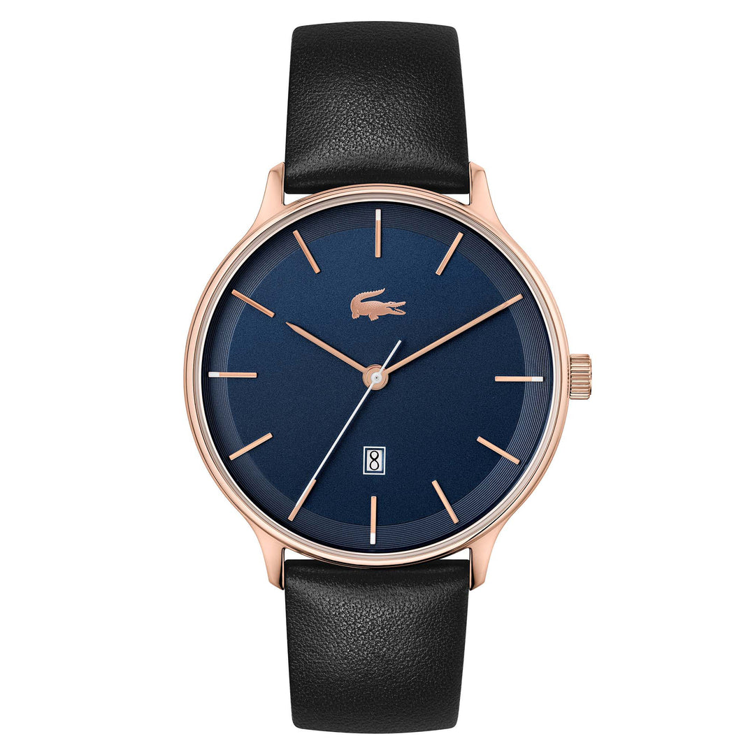 Lacoste Black Leather Blue Dial Men's Watch - 2011168