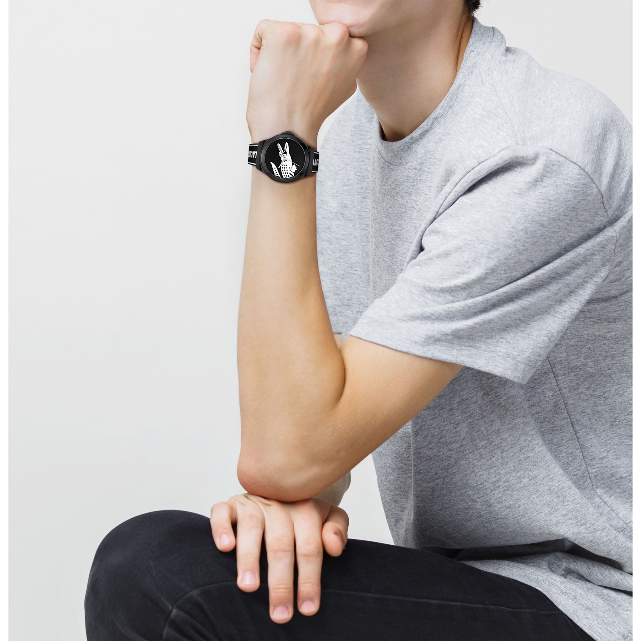 Lacoste White & Black Silicone Band Black Dial Men's Watch - 2011185