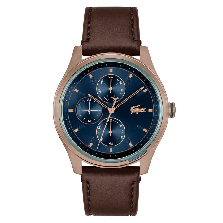 Lacoste Musketeer Brown Leather Blue Sunray Dial Multi-function Men's Watch - 2011210