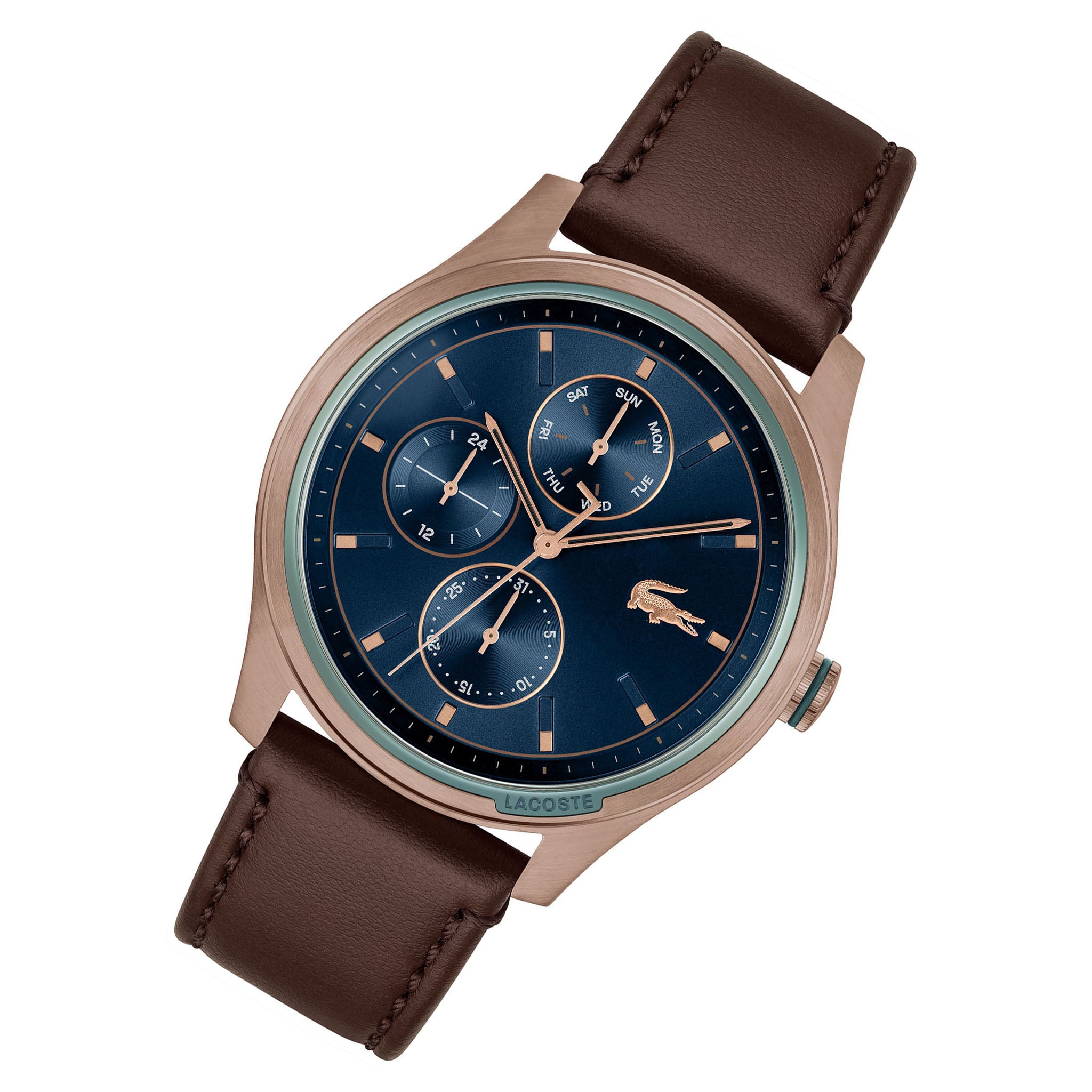Lacoste Musketeer Brown Leather Blue Sunray Dial Multi-function Men's Watch - 2011210