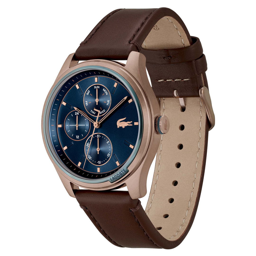 Lacoste Musketeer Brown Leather Blue Sunray Dial Multi-function Men\'s – The  Watch Factory Australia