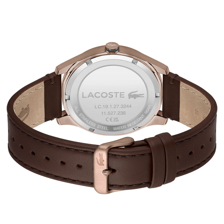 Lacoste Musketeer Brown Leather Blue Sunray Dial Multi-function Men's Watch - 2011210