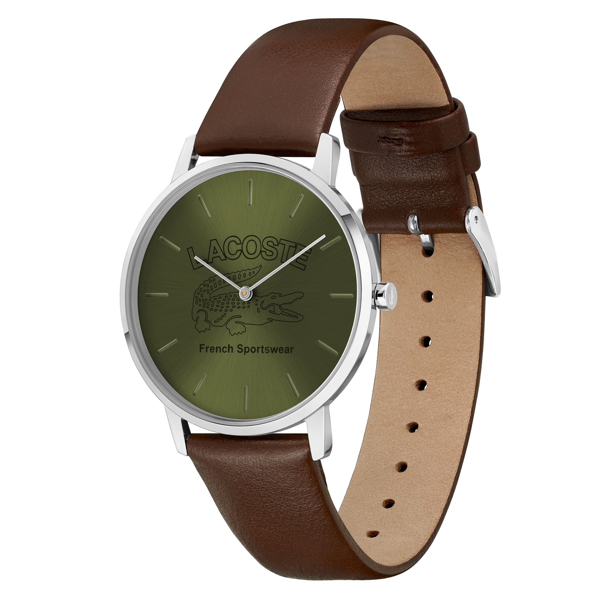 Lacoste Crocorigin Brown Leather Green Dial Men's Watch - 2011212