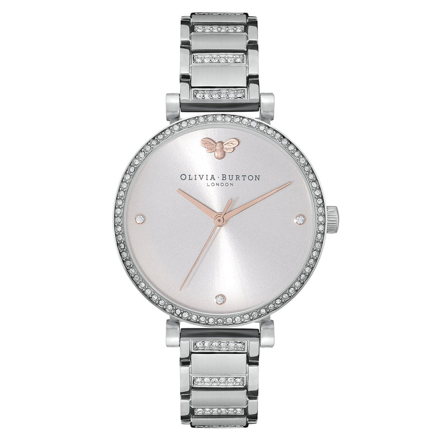 Olivia Burton Belgrave Stainless Steel With Crystal Light Grey Sunray & Stone & Bee Dial Women's - 24000001