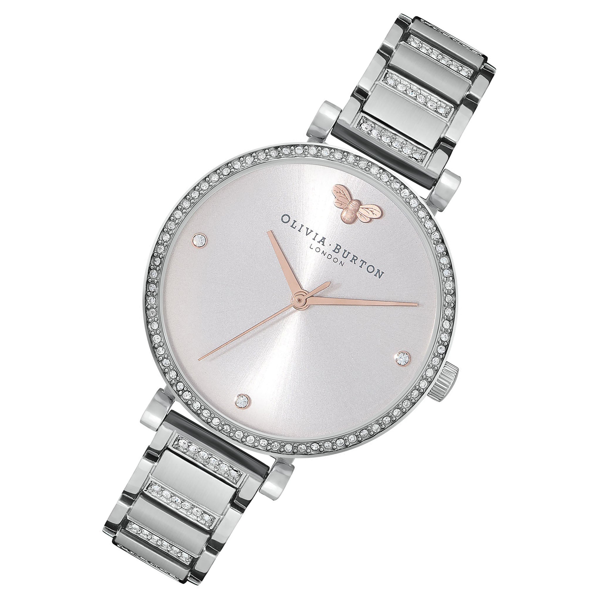 Olivia Burton Stainless Steel with Crystal Light Grey Sunray & Stone & Bee Dial Women's Watch - 24000001