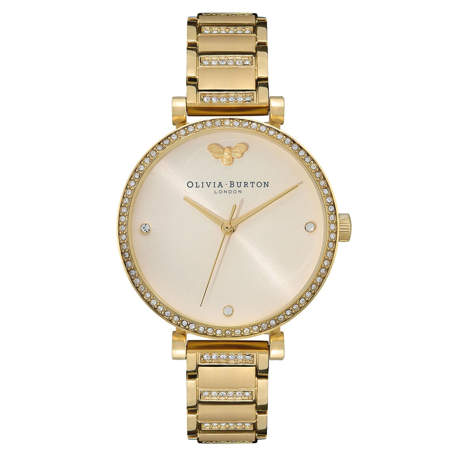 Olivia Burton Belgrave Ionic Plated Gold Steel With Crystal Nude Sunray & Stone & Bee Dial Women's - 24000002