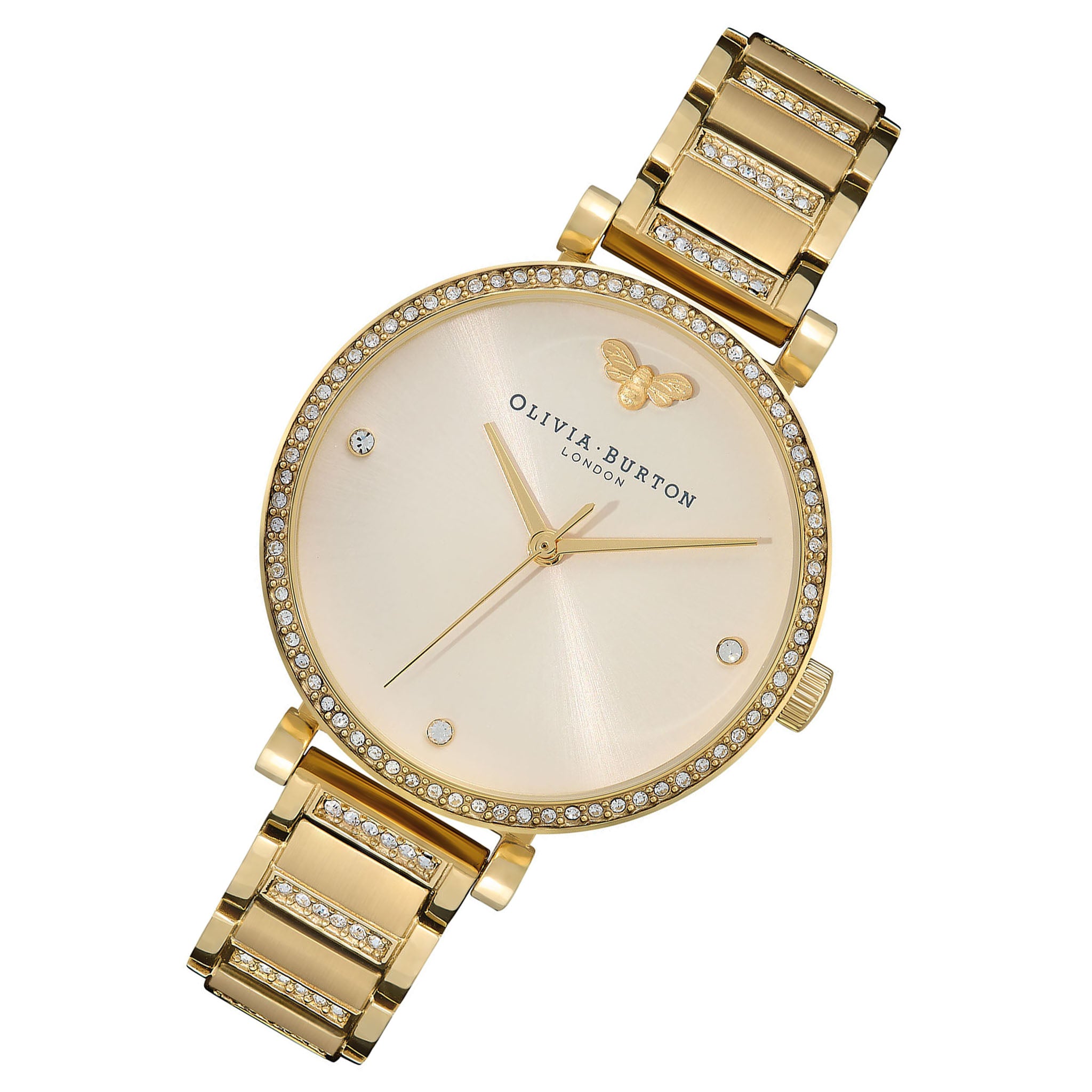 Olivia Burton Gold Steel with Crystal Nude Sunray & Stone & Bee Dial Women's Watch - 24000002