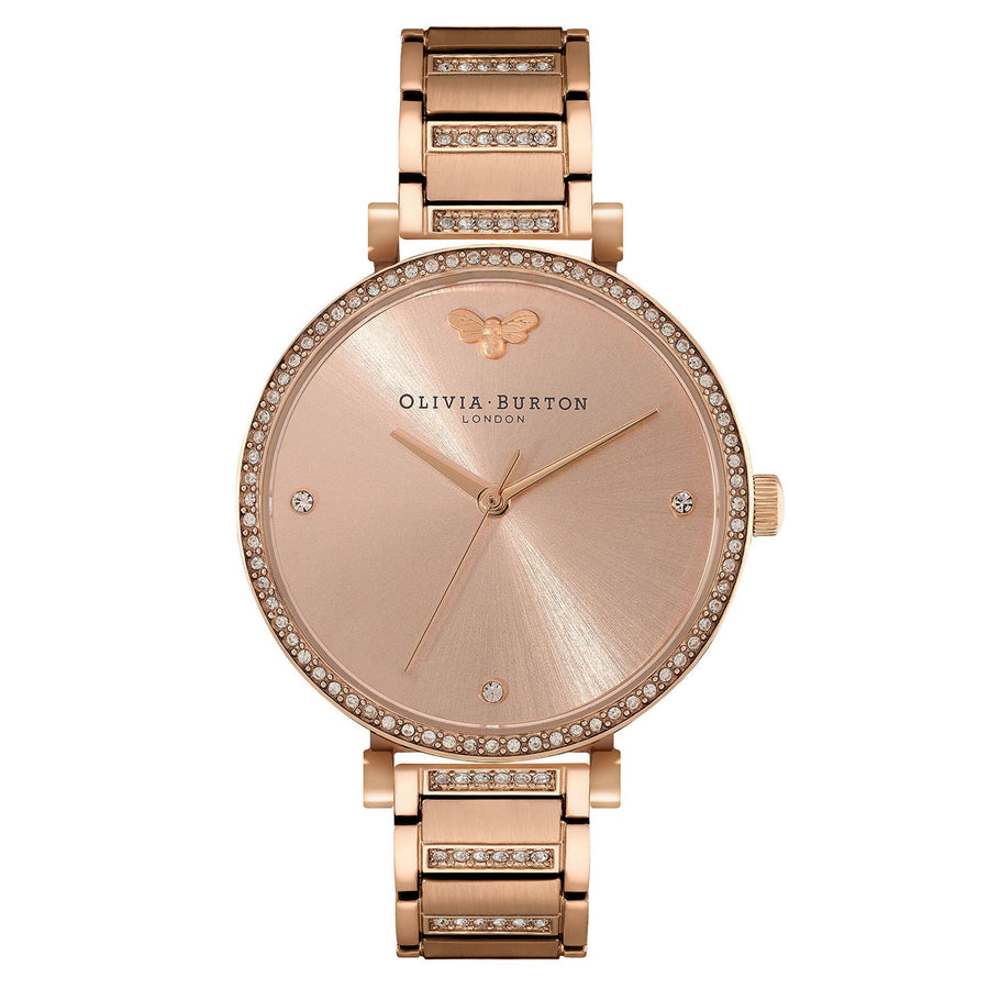 Olivia Burton Belgrave Ionic Plated Carnation Gold Steel With Crystal Blush Sunray & Stone & Bee Dial Women's - 24000003