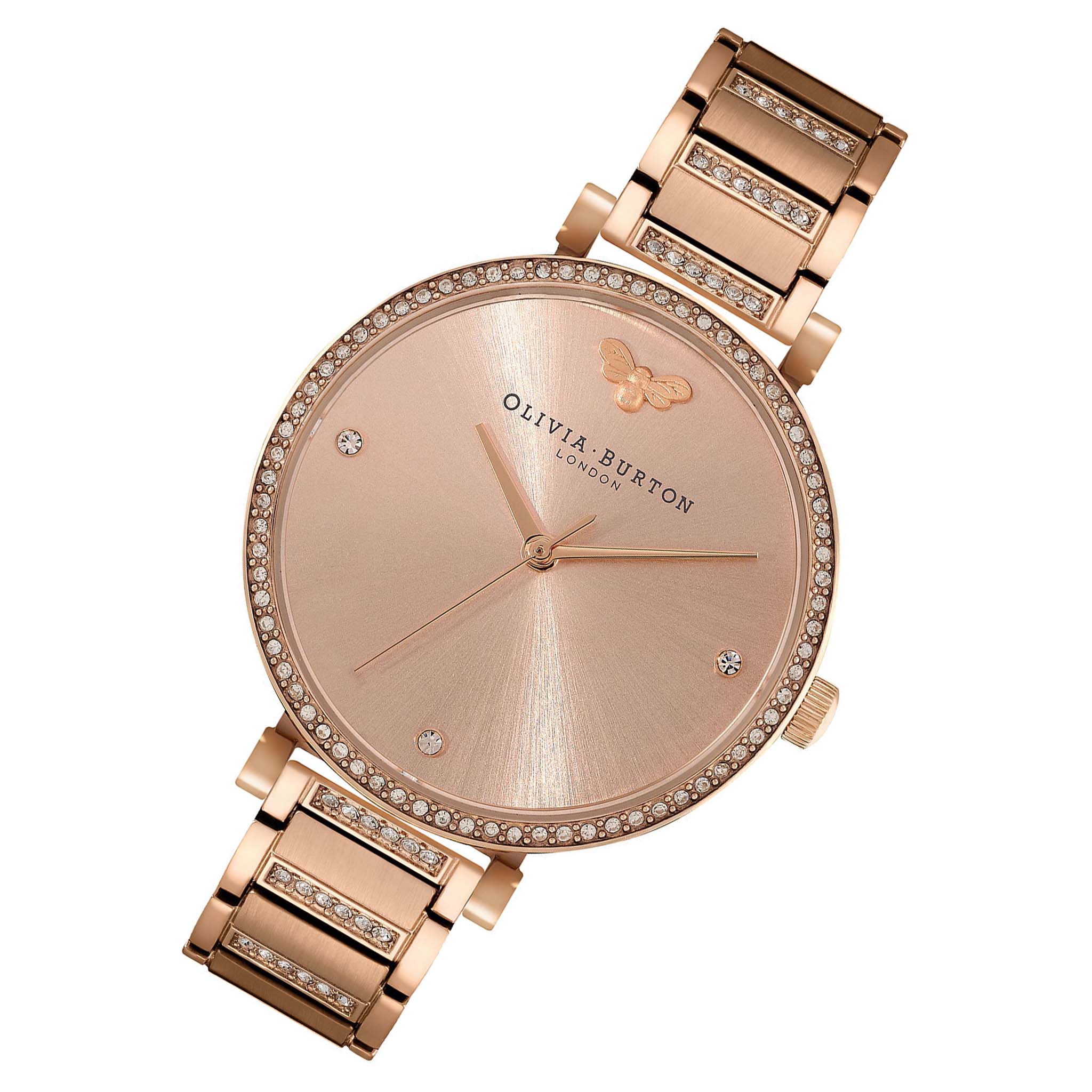 Olivia Burton Carnation Gold Steel with Crystal Blush Sunray & Stone & Bee Dial Women's Watch - 24000003