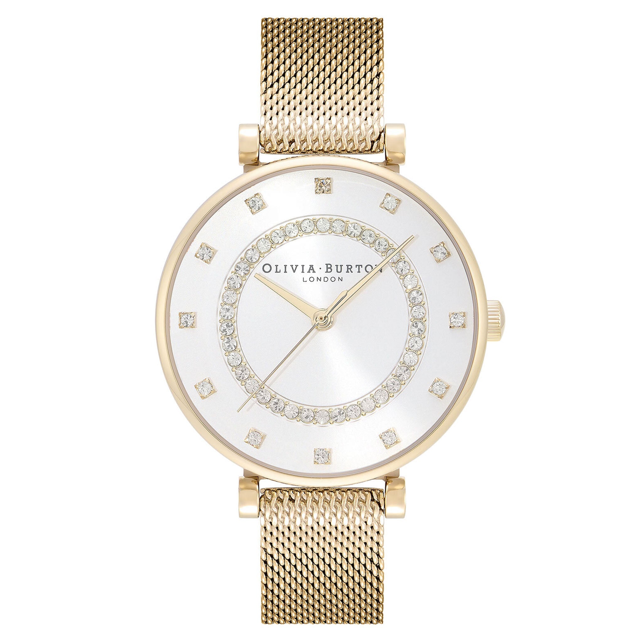 Olivia Burton Belgrave Ionic Plated Gold Steel Silver White & Stone Dial Women's - 24000005