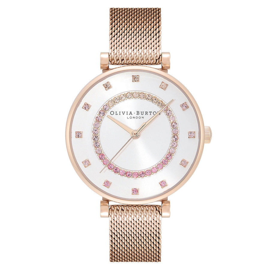 Olivia Burton Belgrave Ionic Plated Carnation Gold Steel Silver White & Stone Dial Women's - 24000006