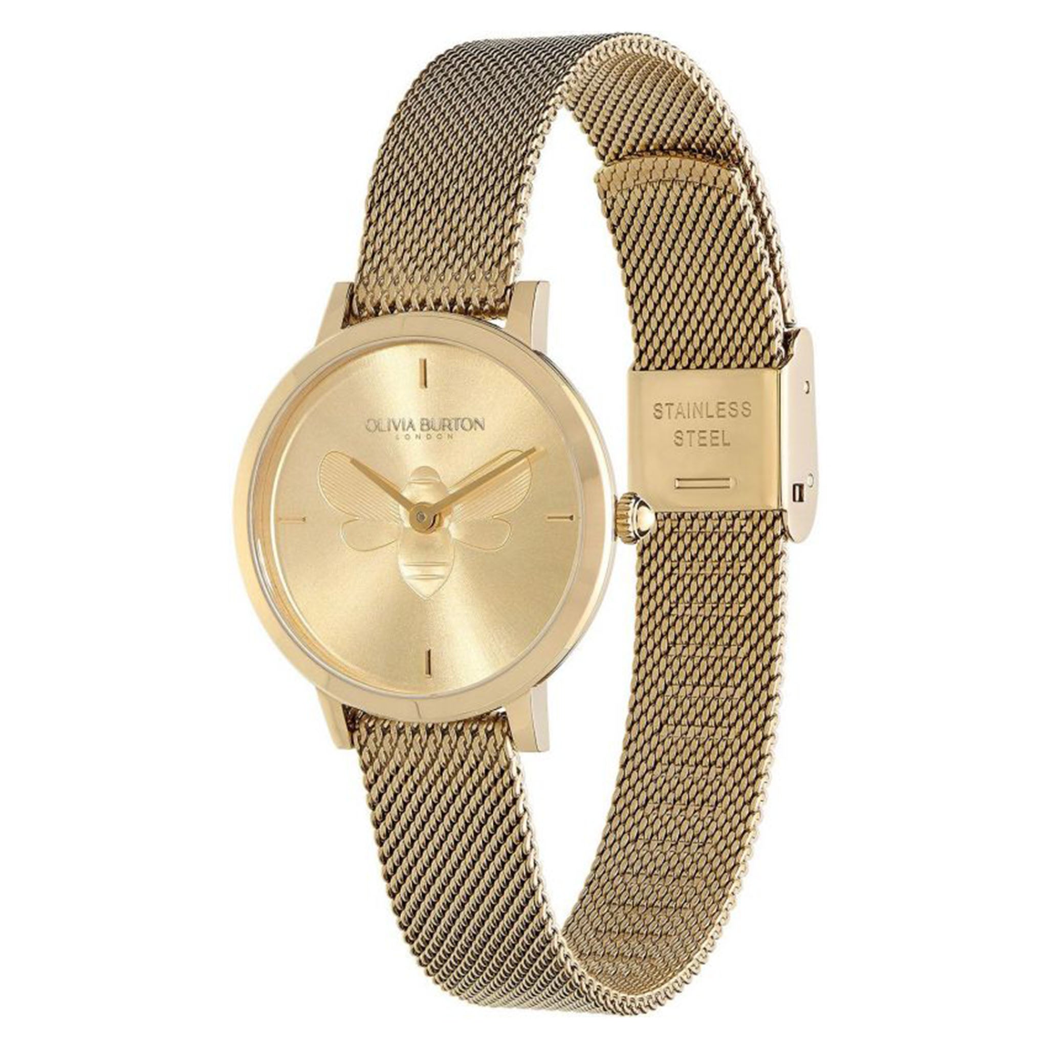 Olivia Burton Ultra Slim Bee Gold Steel Mesh Light Gold Dial Women's Watch - 24000022