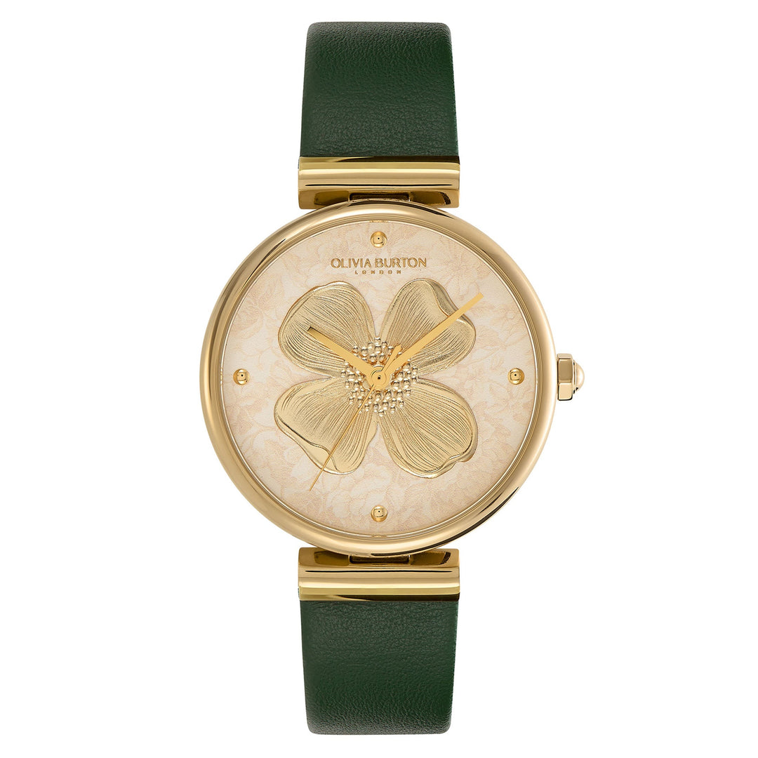 Olivia Burton Green Leather Light Gold Dial Women's Watch - 24000092