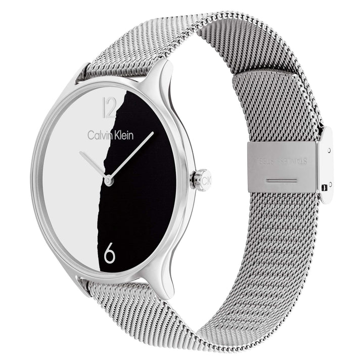 Calvin Klein Silver Mesh Black & White Dial Women's Watch - 25200007