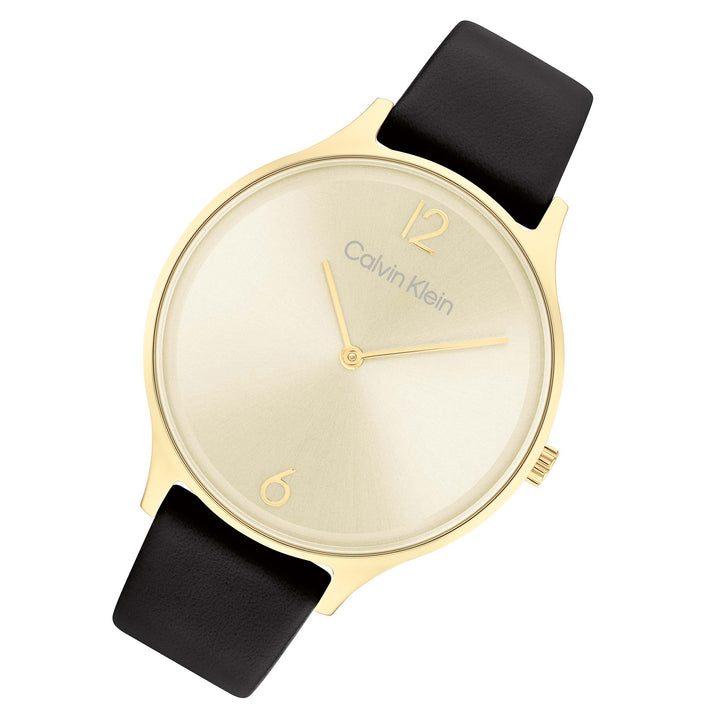 Calvin Klein Black Leather Champagne Dial Women's Watch - 25200008