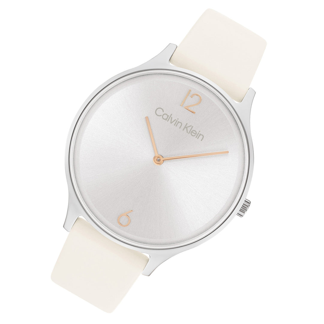 Calvin Klein Chalk Leather Silver Dial Women's Watch - 25200010