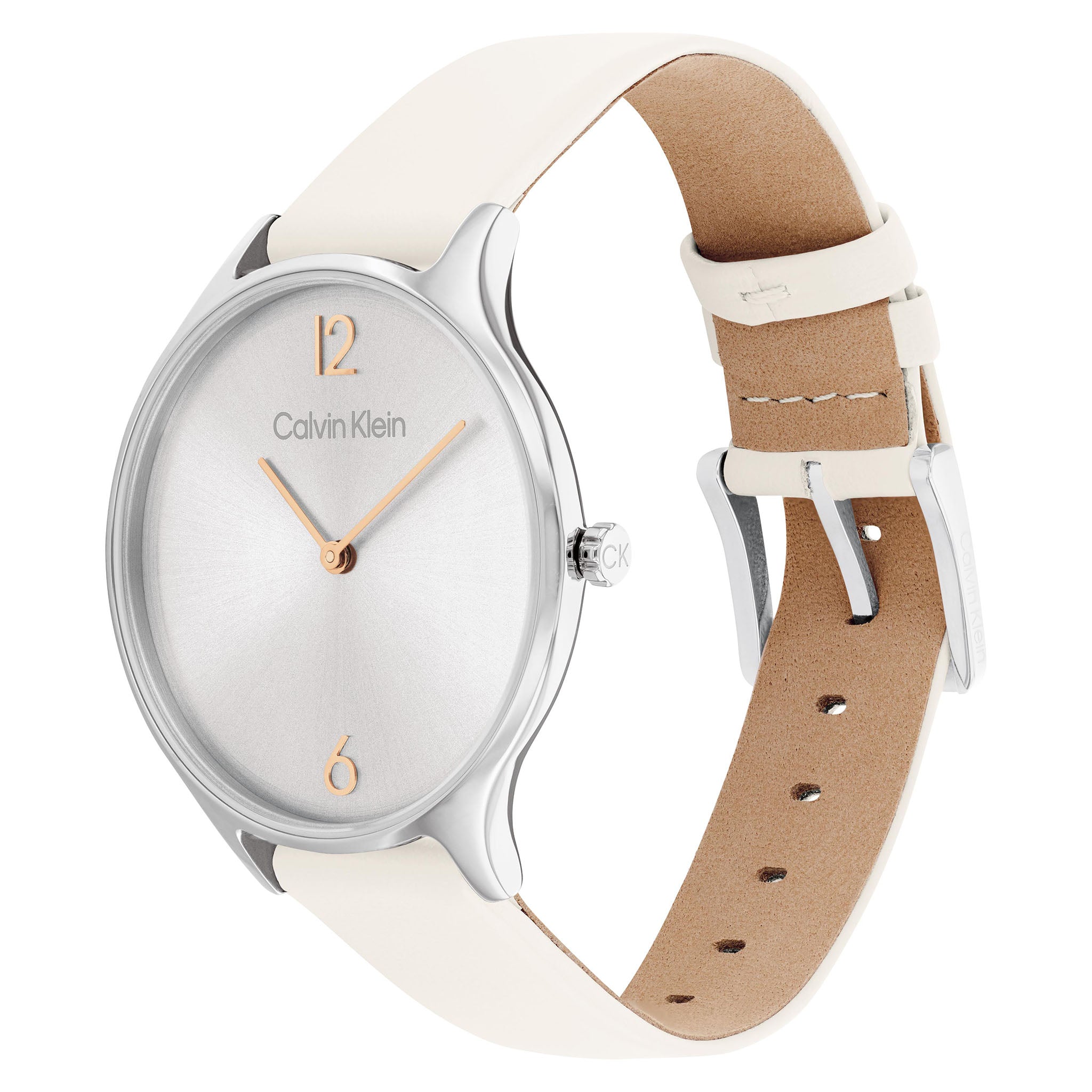 Calvin Klein Chalk Leather Silver Dial Women's Watch - 25200010