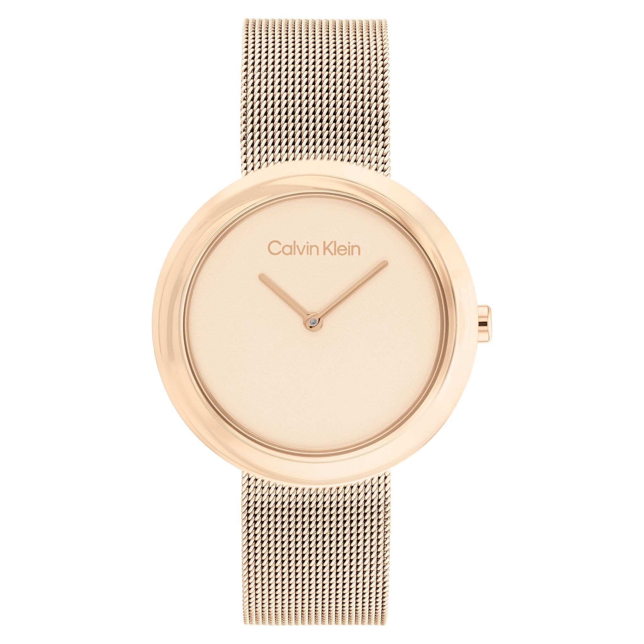 Calvin Klein Twisted Bezel Carnation Gold Mesh Women's Watch - 25200013