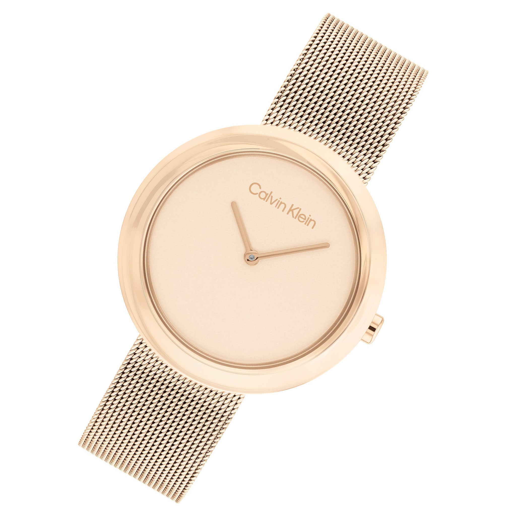 Calvin Klein Twisted Bezel Carnation Gold Mesh Women's Watch - 25200013