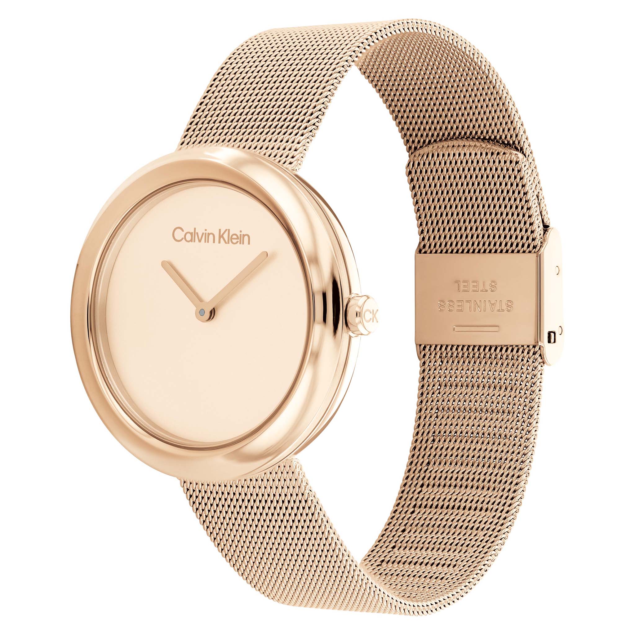 Calvin Klein Twisted Bezel Carnation Gold Mesh Women's Watch - 25200013