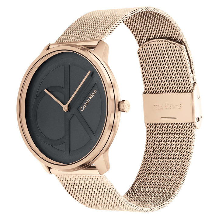 Calvin Klein Carnation Gold Mesh Black Dial Unisex Watch - 25200029