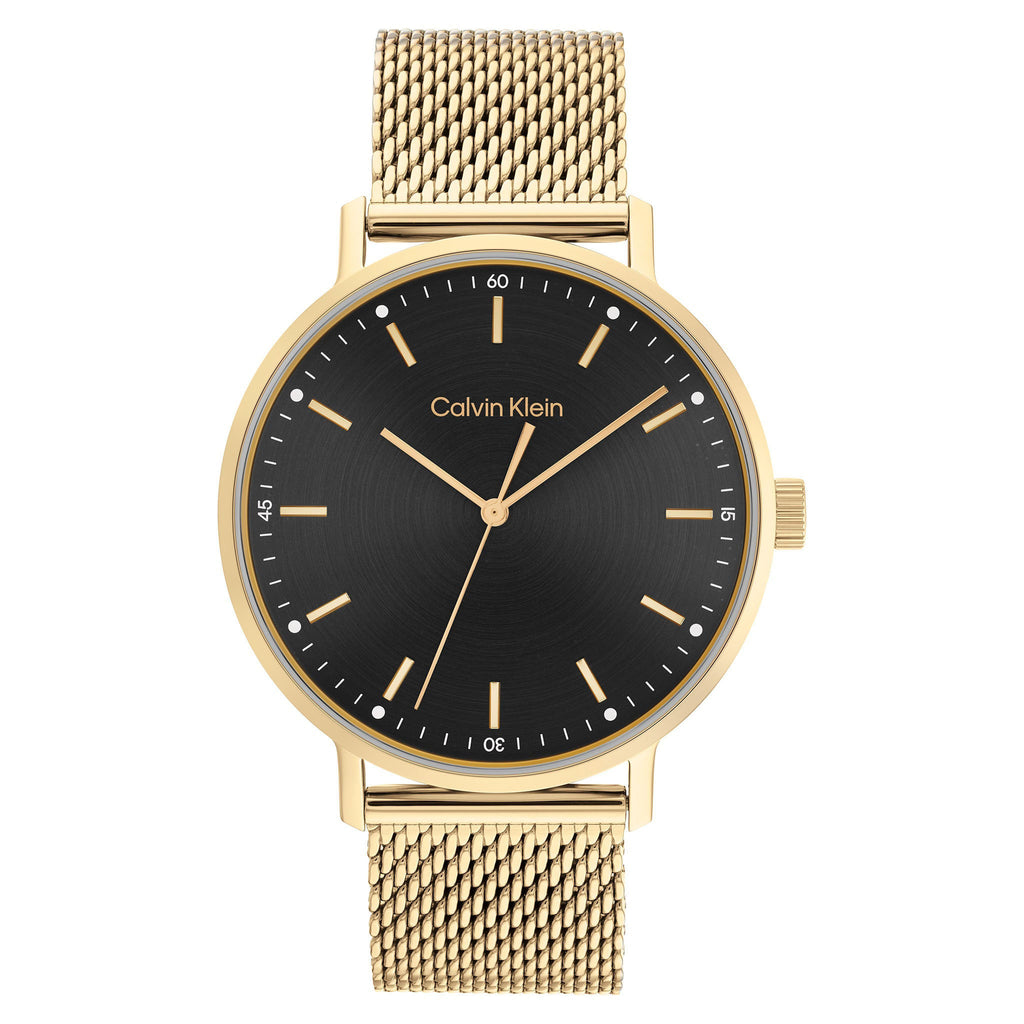 Calvin Klein Gold Mesh Black Dial Men's Watch - 25200049