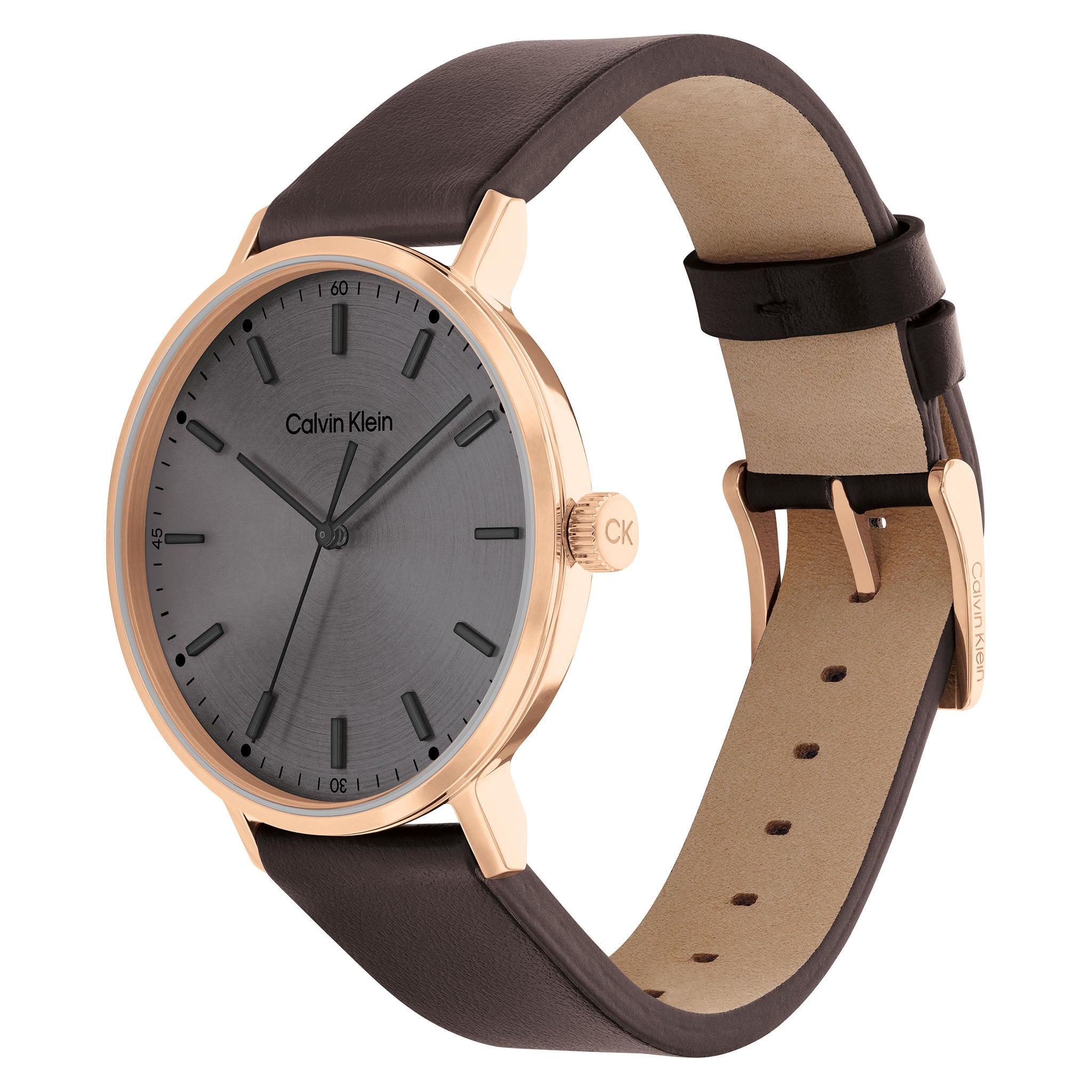 Calvin Klein Brown Leather Grey Dial Men's Watch - 25200051