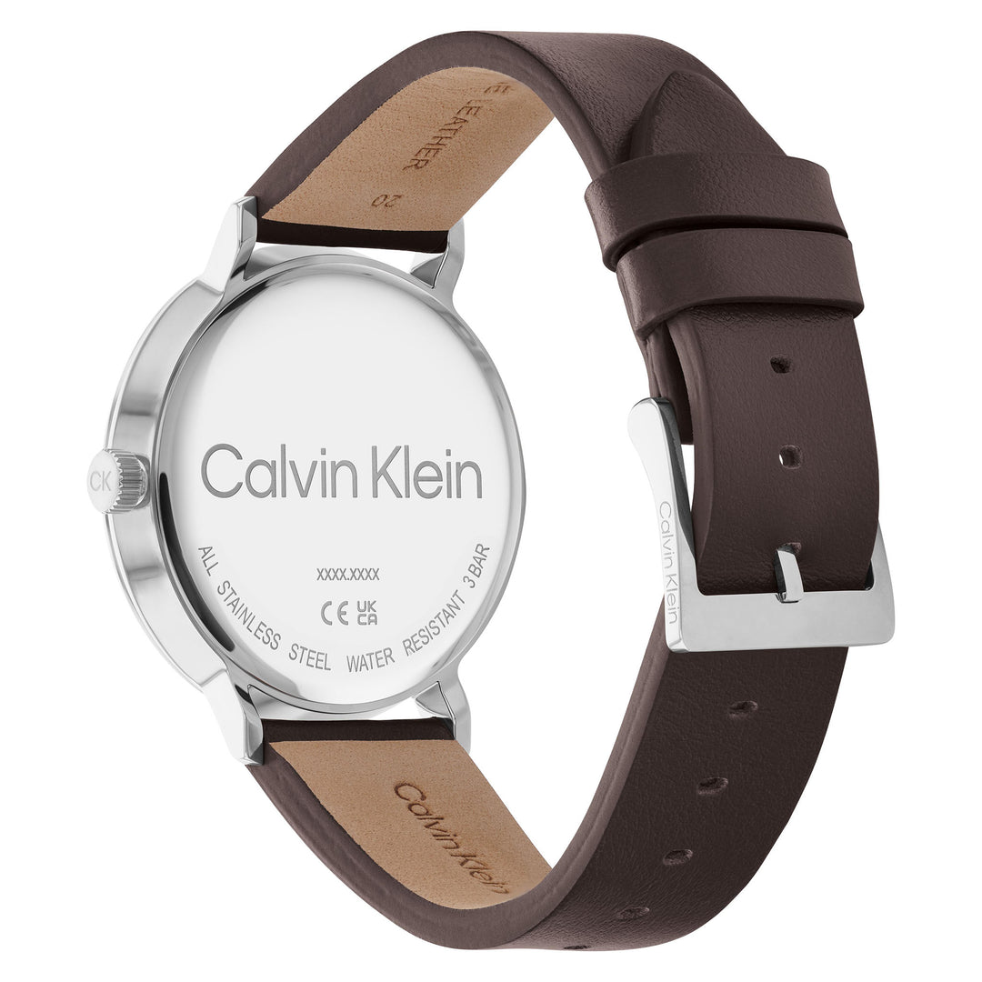 Calvin Klein Dark Brown Leather Blue Dial Men's Watch - 25200052