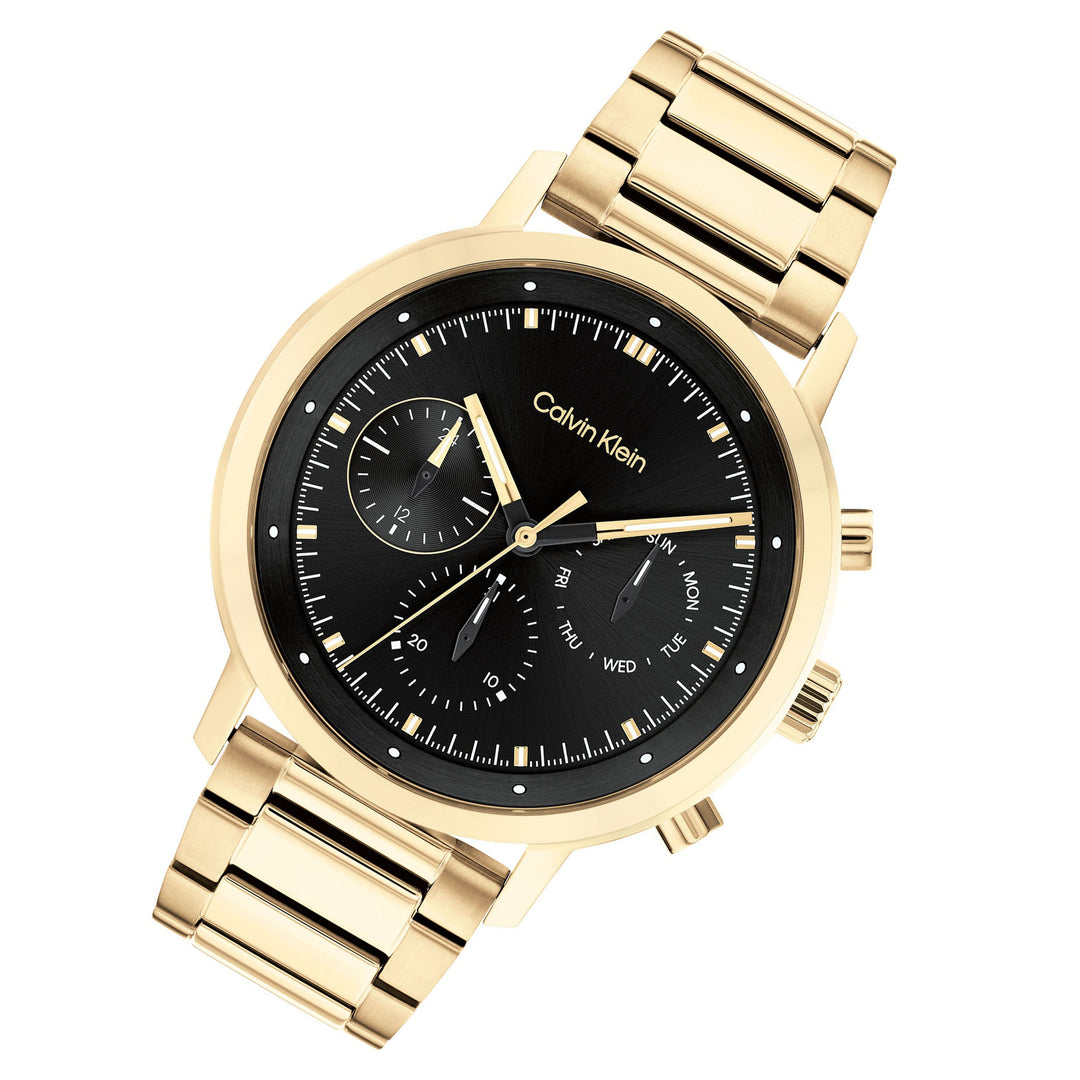 Calvin Klein Gold Steel Black Dial Men's Multi-function Watch - 25200065