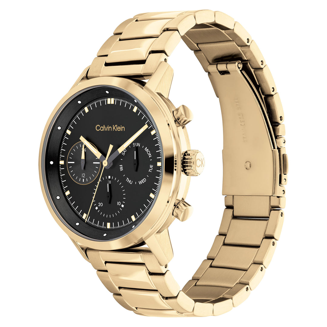 Calvin Klein Gold Steel Black Dial Men's Multi-function Watch - 25200065