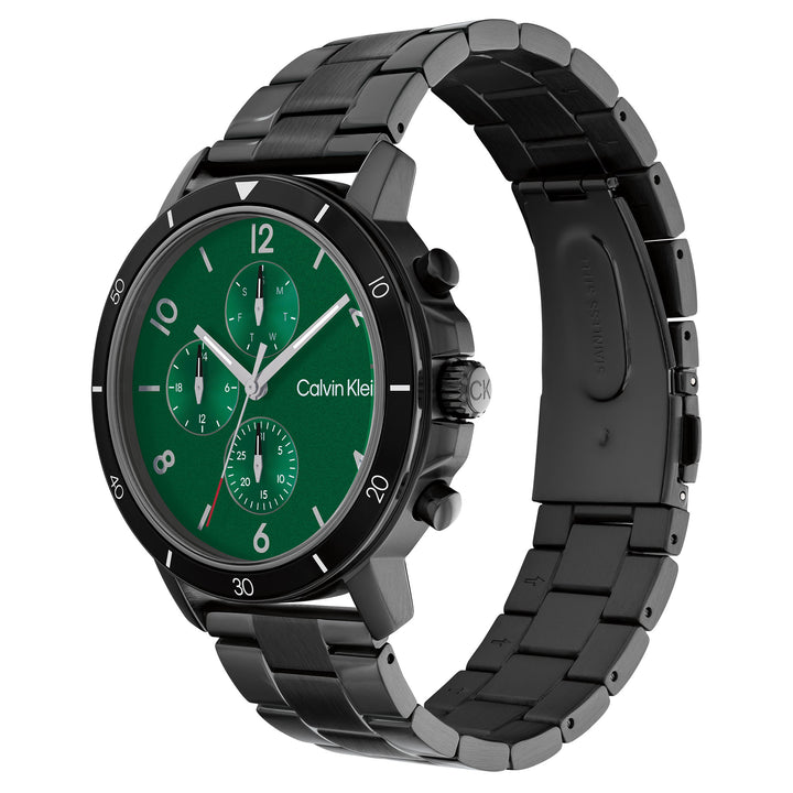 Calvin Klein Black Steel Green Dial Men's Multi-function Watch - 25200069