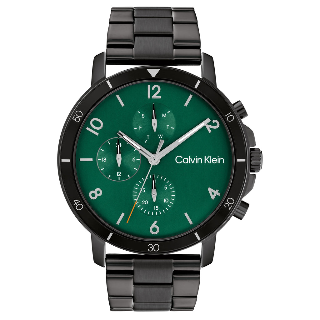 Calvin Klein Black Steel Green Dial Men's Multi-function Watch - 25200