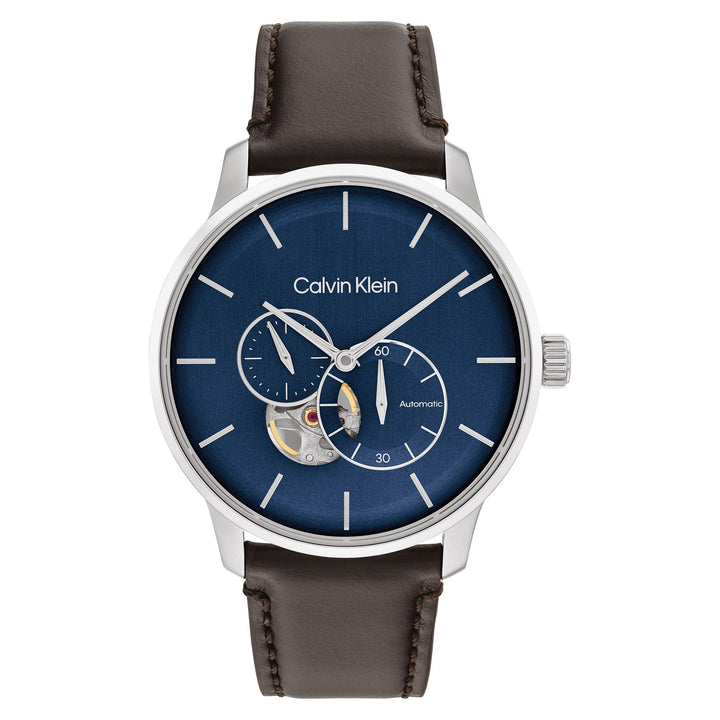 Calvin Klein Brown Leather Blue Dial Mech-Automatic Men's Watch - 25200075