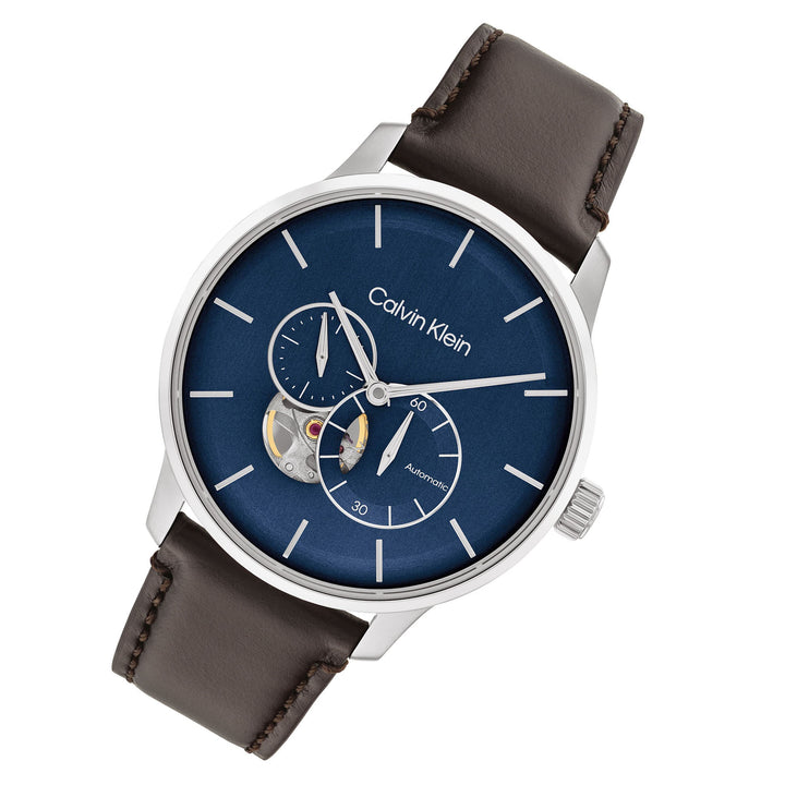 Calvin Klein Brown Leather Blue Dial Mech-Automatic Men's Watch - 25200075