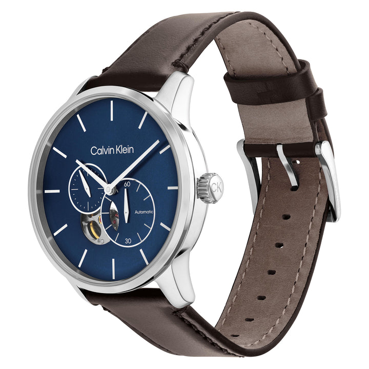 Calvin Klein Brown Leather Blue Dial Mech-Automatic Men's Watch - 25200075