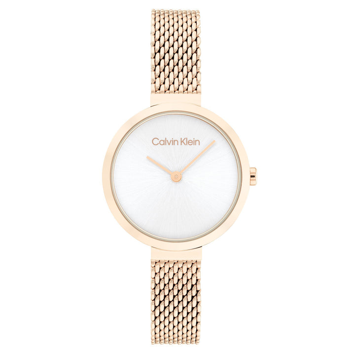 Calvin Klein Carnation Gold Mesh Silver White Dial Women's Watch - 25200083