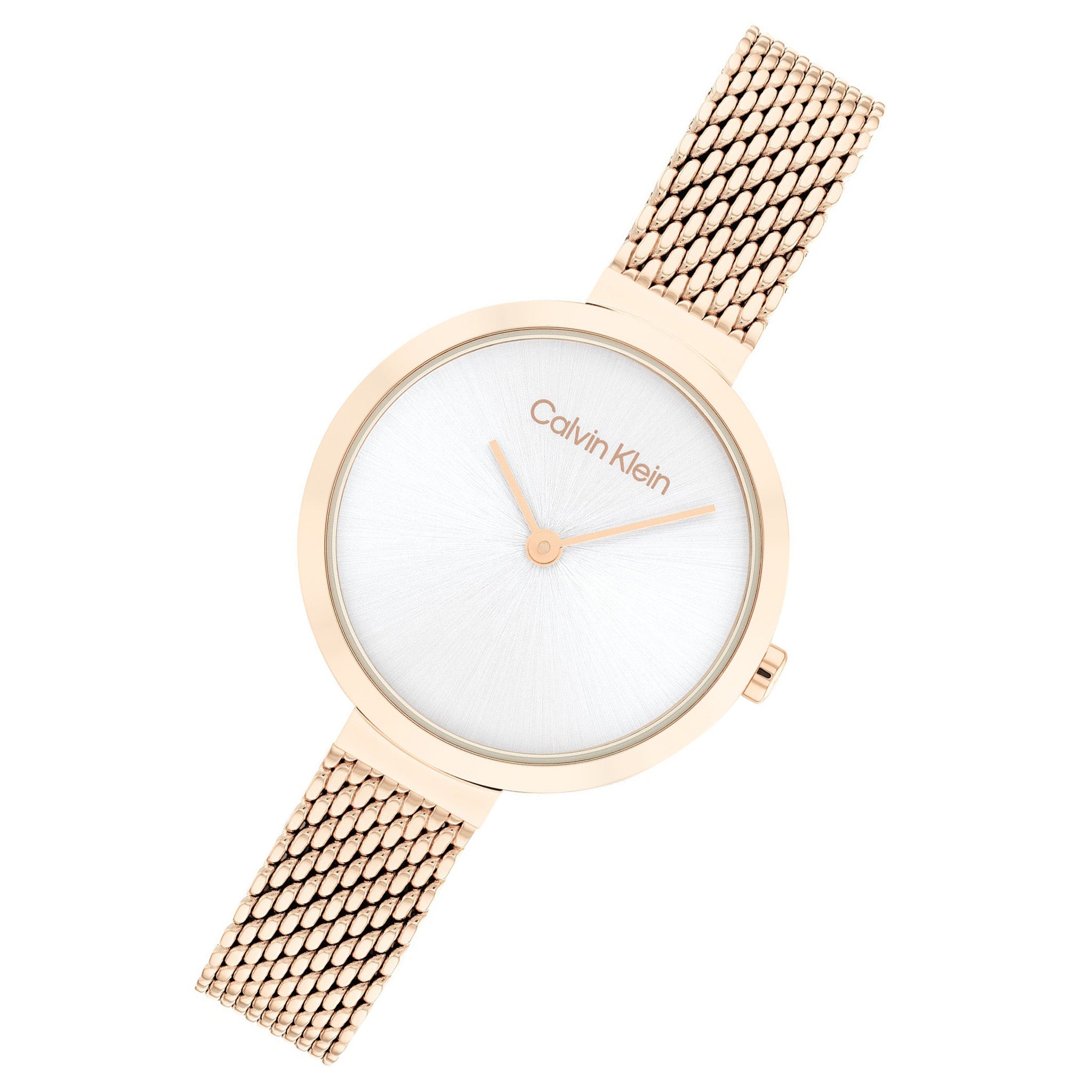 Calvin Klein Carnation Gold Mesh Silver White Dial Women's Watch - 25200083