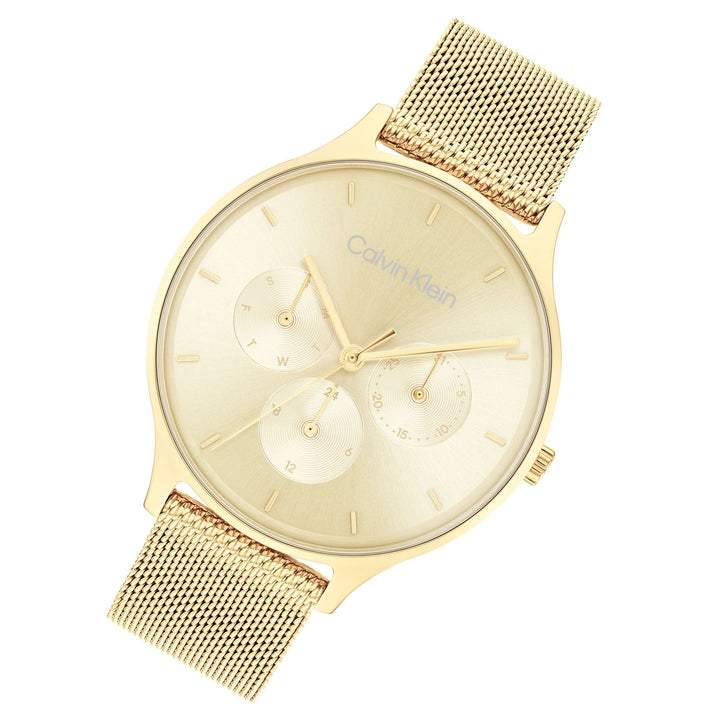 Calvin Klein Gold Mesh Light Champagne Dial Women's Multi-function Watch - 25200103