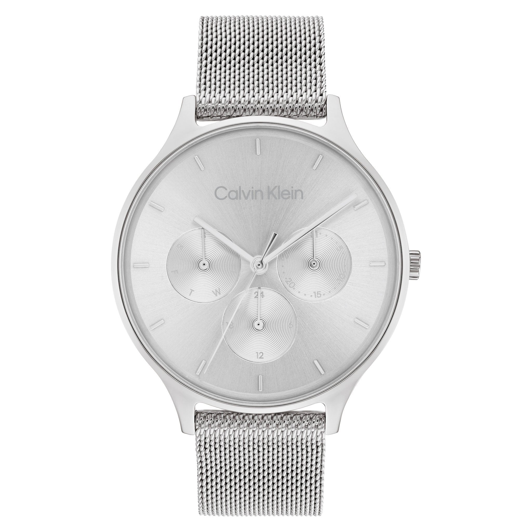 Calvin Klein Silver Mesh Grey Dial Women's Multi-function Watch - 25200104