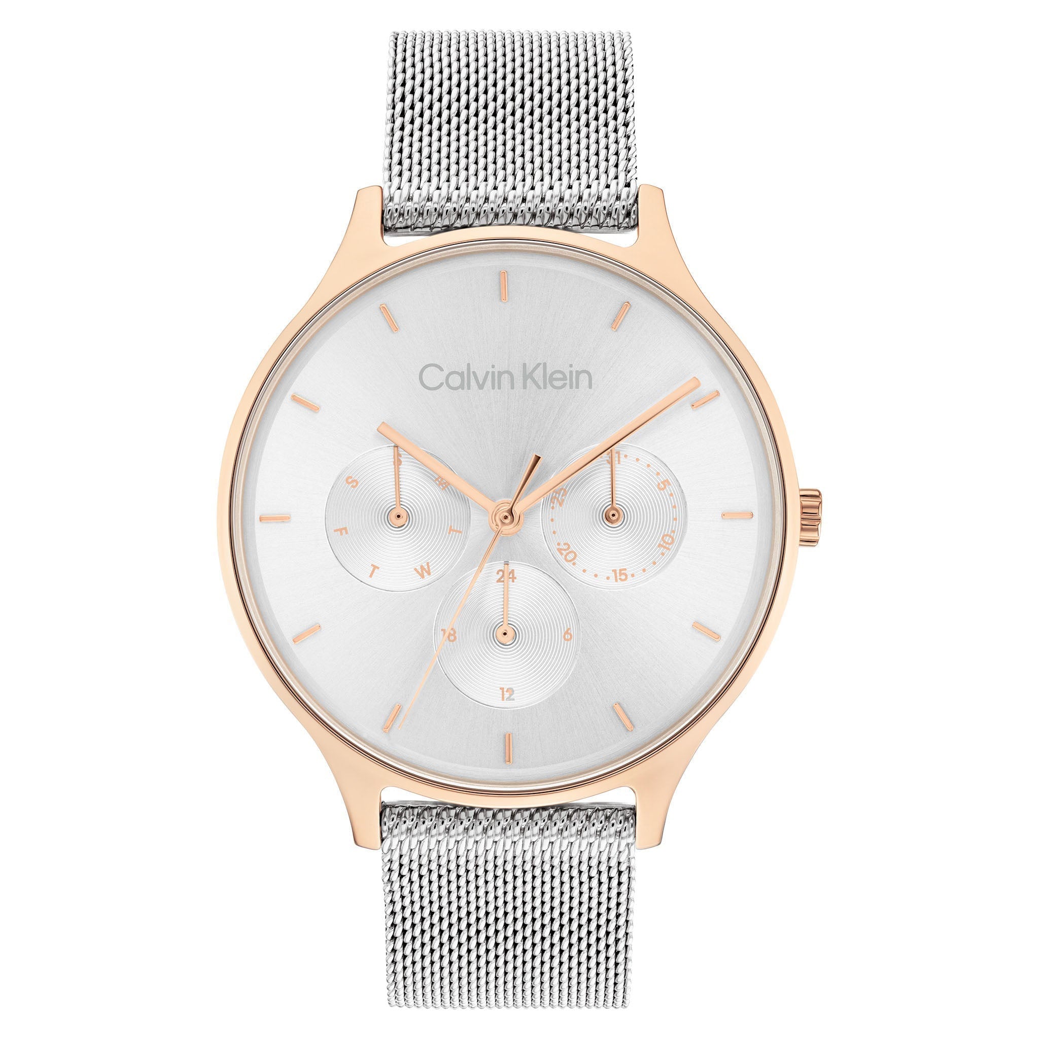 Calvin Klein Steel Mesh Silver White Dial Women's Multi-function Watch - 25200106