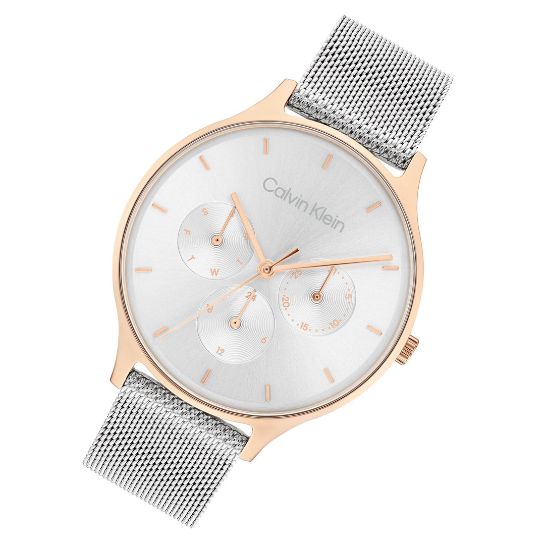 Calvin Klein Steel Mesh Silver White Dial Women's Multi-function Watch - 25200106