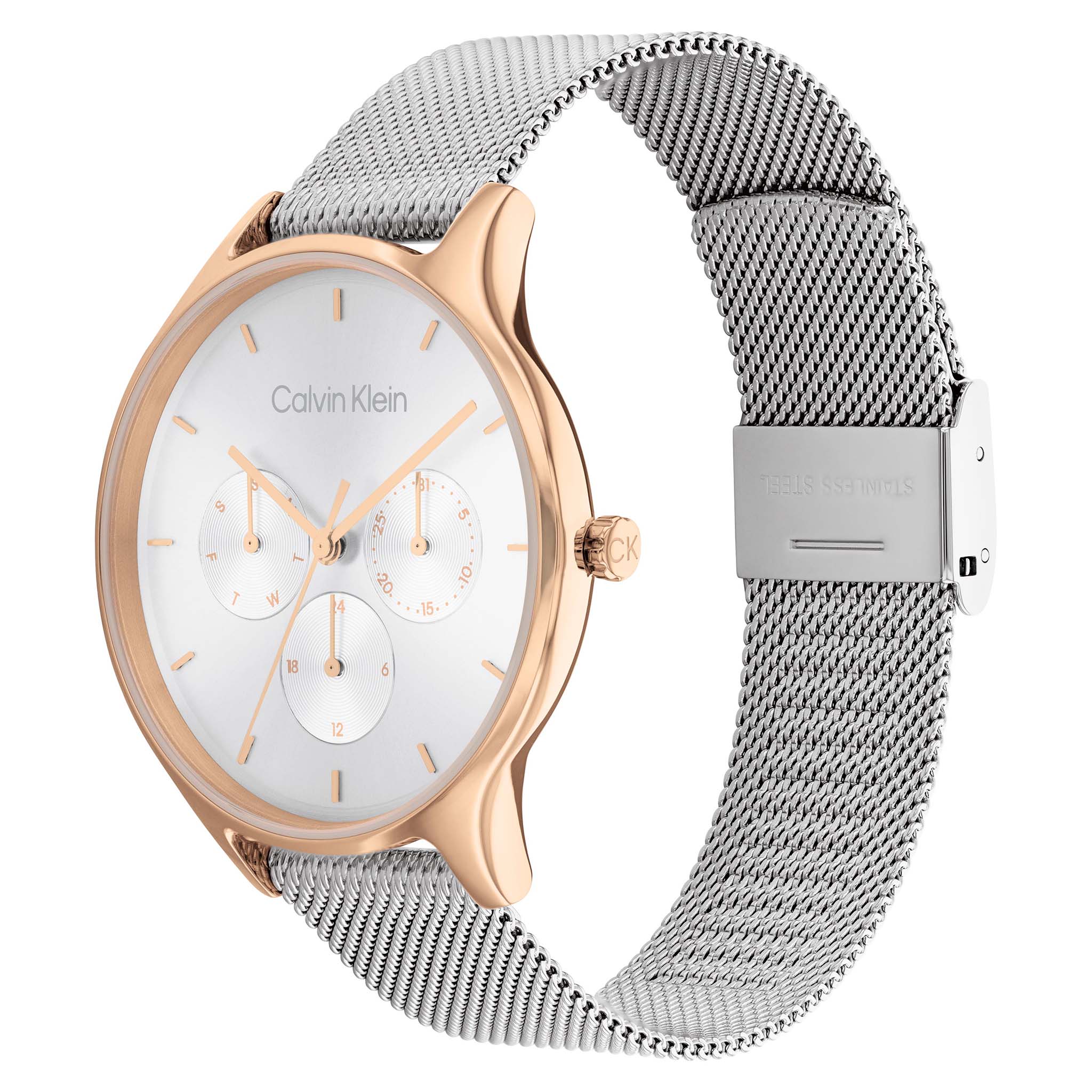 Calvin Klein Steel Mesh Silver White Dial Women's Multi-function Watch - 25200106