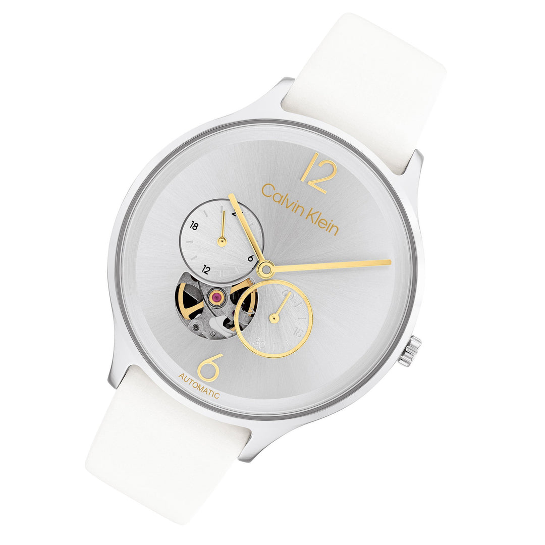 Calvin Klein White Leather Silver Dial Mech-Automatic Women's Watch - 25200124