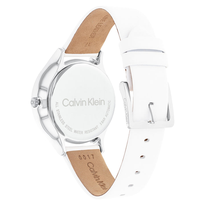 Calvin Klein White Leather Silver Dial Mech-Automatic Women's Watch - 25200124