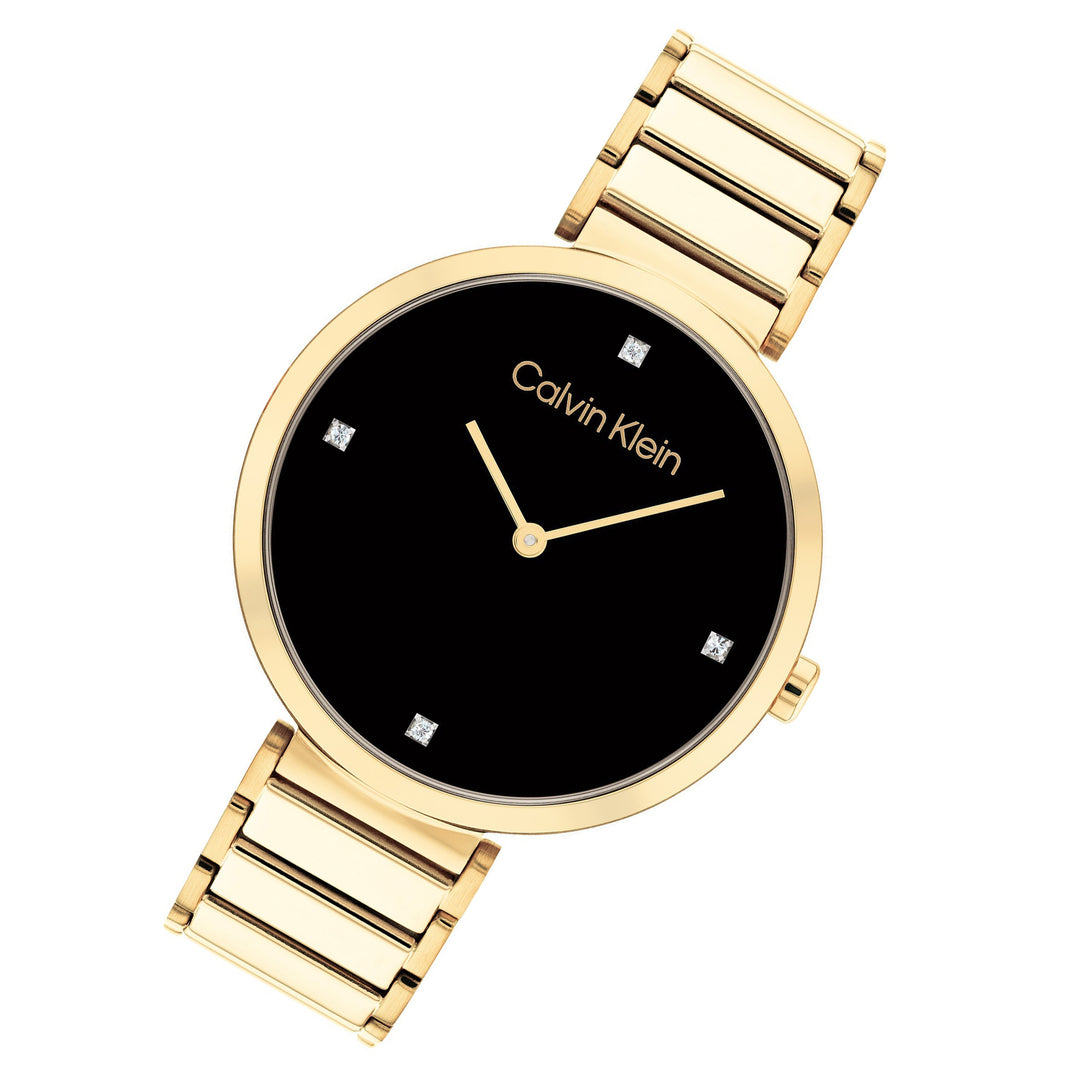 Calvin Klein Gold Steel Black Dial Women's Watch - 25200136