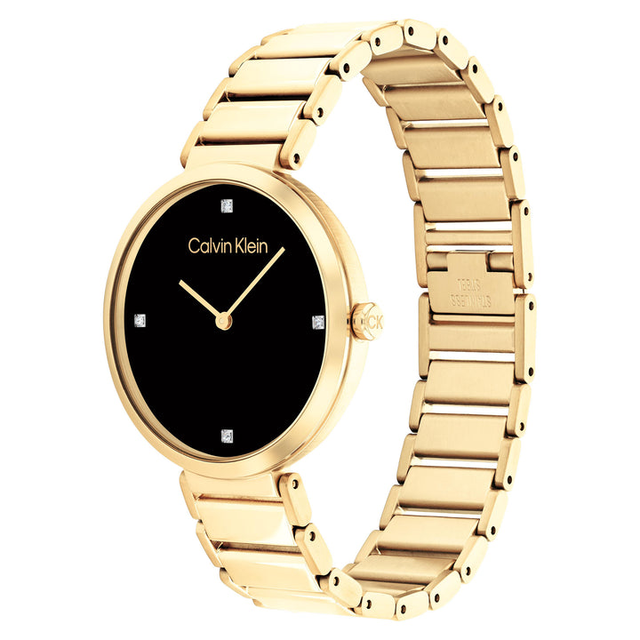 Calvin Klein Gold Steel Black Dial Women's Watch - 25200136