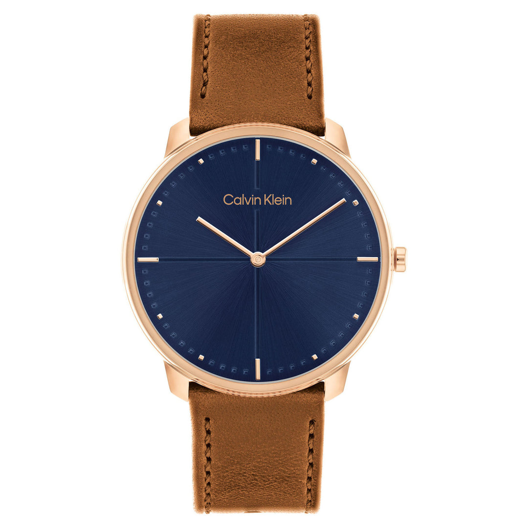 Calvin Klein Brown Leather Blue Dial Unisex Watch - 25200154