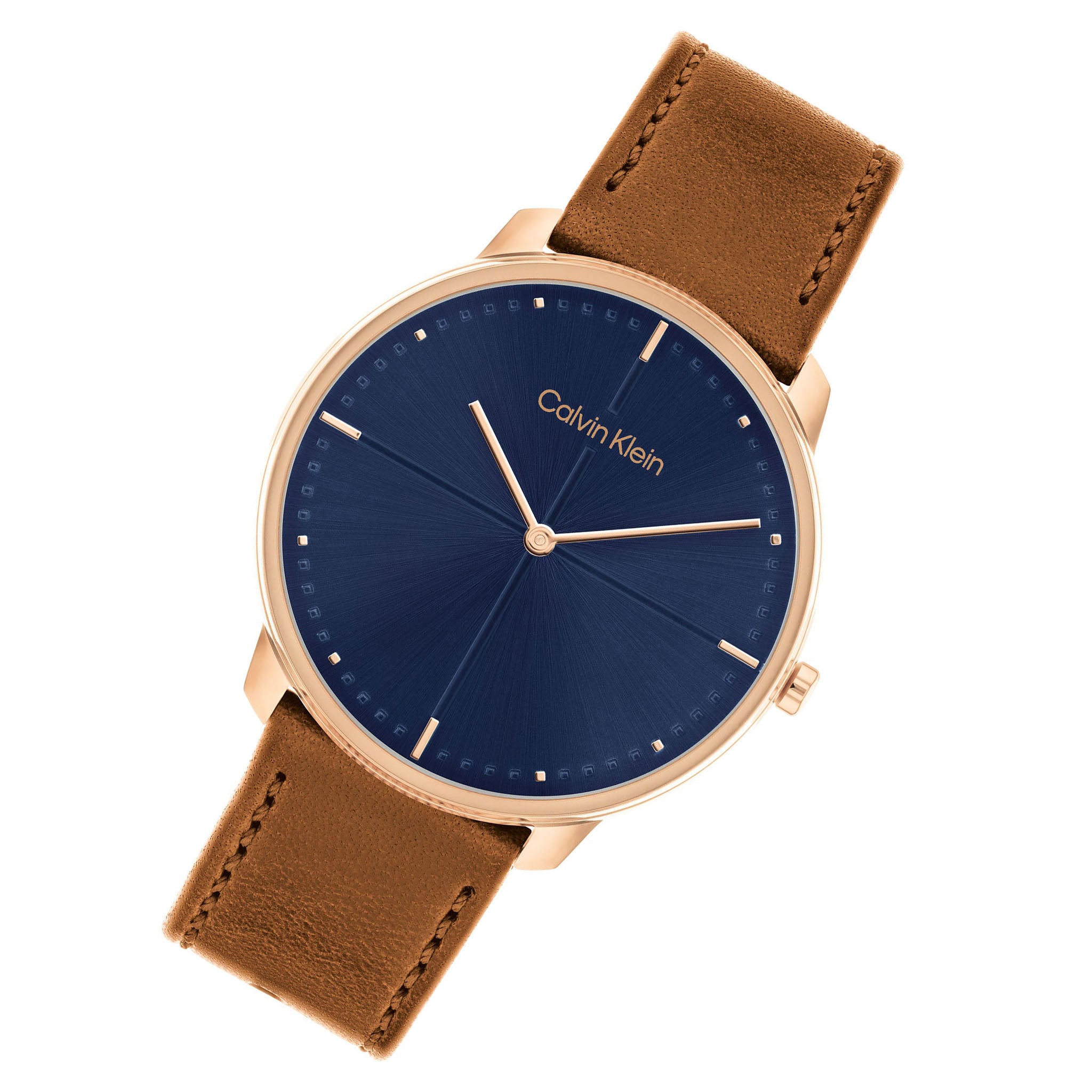 Calvin Klein Brown Leather Blue Dial Unisex Watch - 25200154