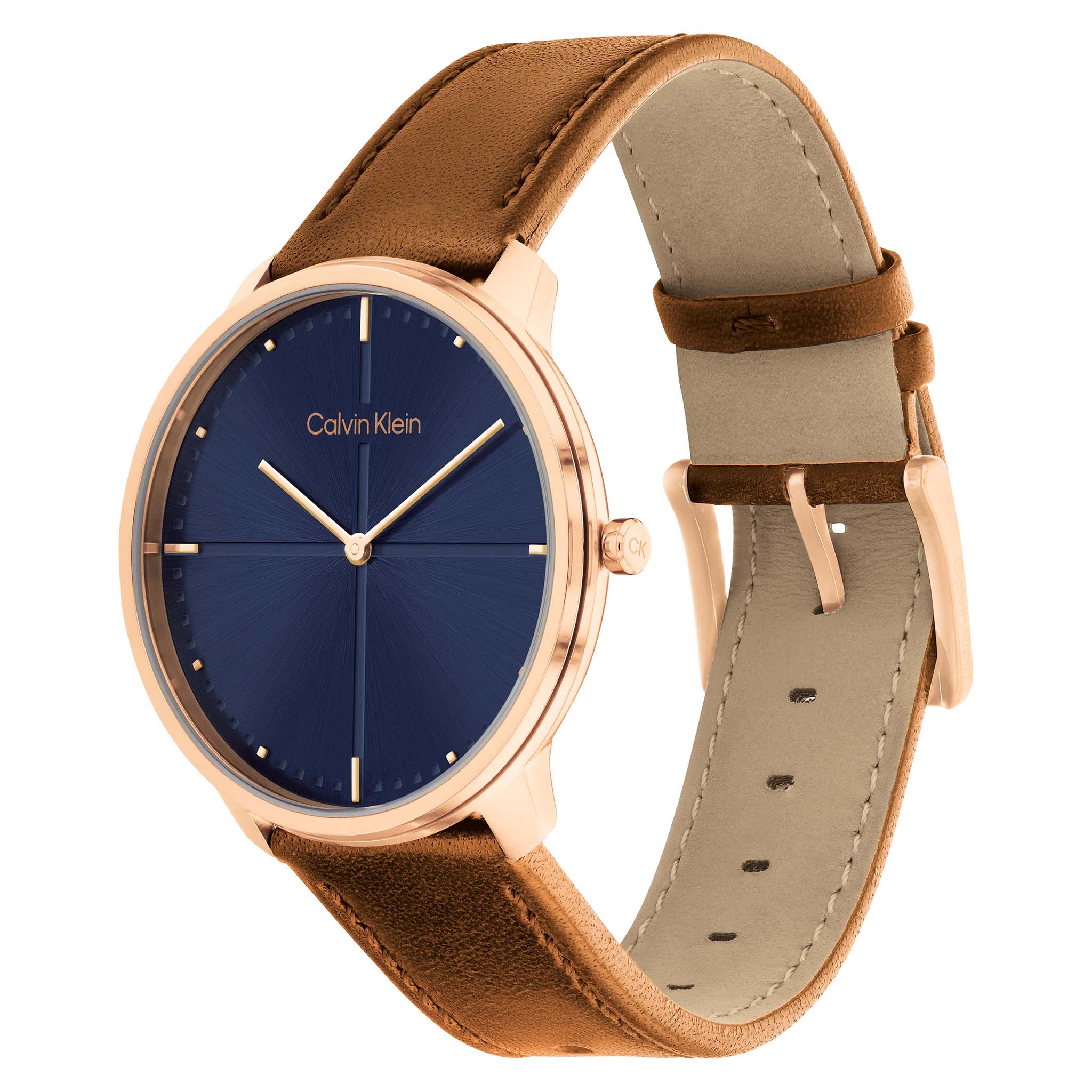 Calvin Klein Brown Leather Blue Dial Unisex Watch - 25200154